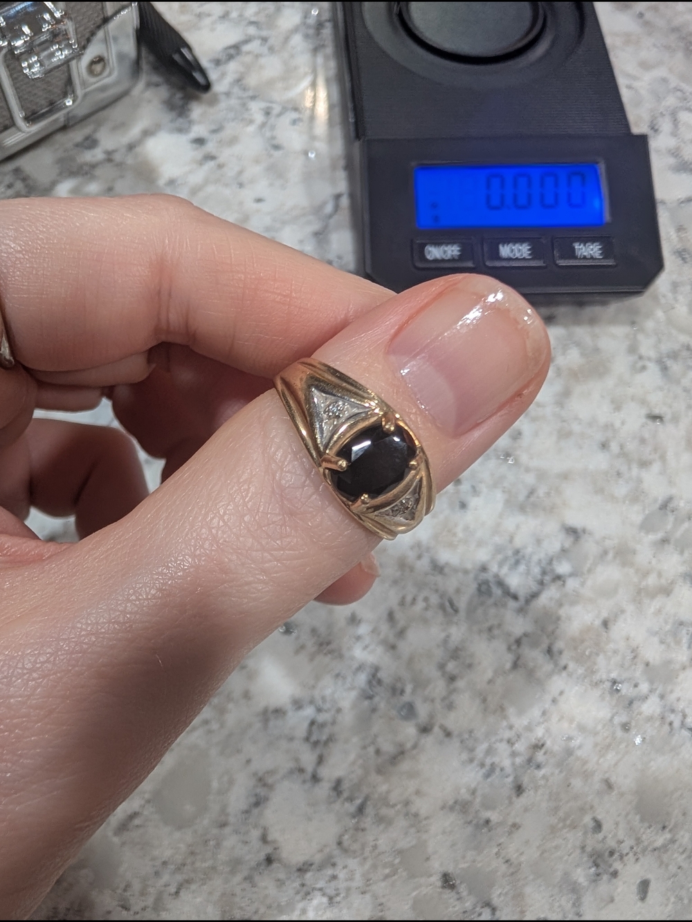 10k Gold Mens Ring with Dark Sapphire Stone